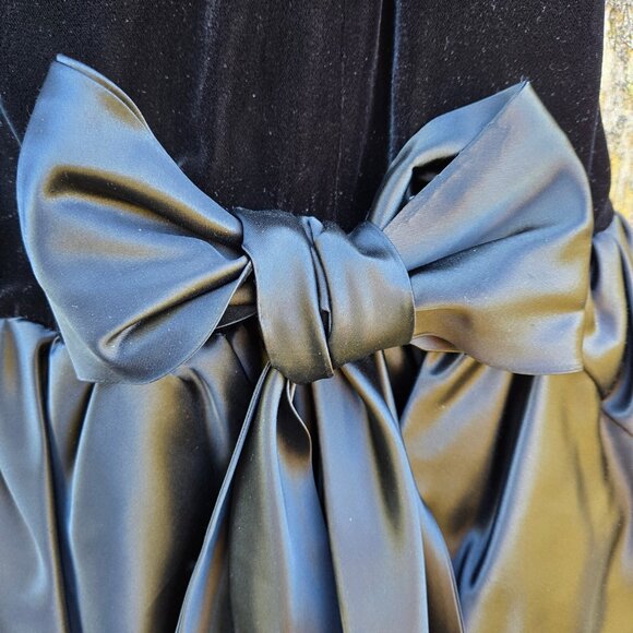Vintage 80s Party Prom Bubble Dress With Bow Womens Size S Black Velvet Satin - Picture 3 of 10